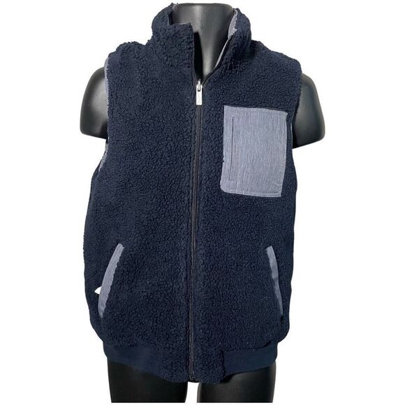 ORIGINAL PENGUIN Reversible Puff Vest blue heather side OR blue Sherpa like side - Picture 9 of 10